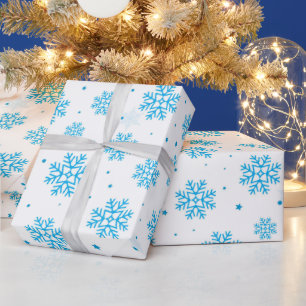 Cadeau Papier d'emballage flocon de neige blanc et bleu c