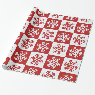 Cadeau Papier d'emballage flocon de neige damier rouge bl