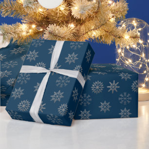 Cadeau Papier d'emballage Flocons de neige Argent Bleu fo