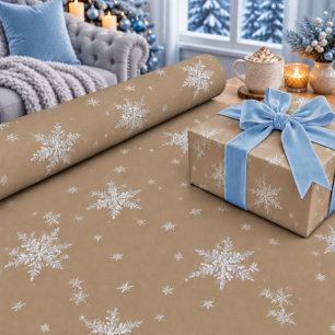 Cadeau Papier d'emballage Flocons de Neige Argent Kraft R