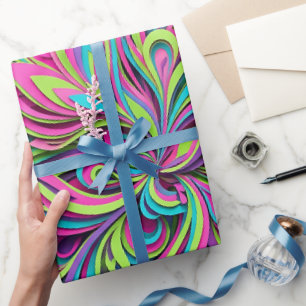 Cadeau Papier d'emballage Floraison Néon Abstraite