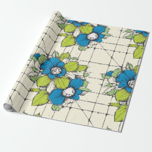 Cadeau Papier d'emballage floral à carreaux rétro