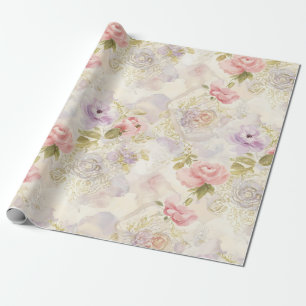 Cadeau Papier d'emballage floral à l'aquarelle romantique