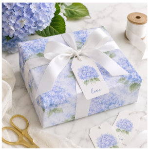 Cadeau Papier d'emballage floral à l'hydrangea bleu