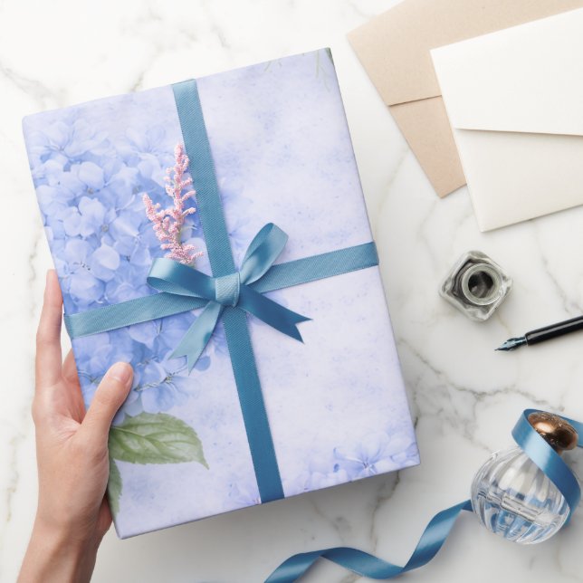 Cadeau Papier d'emballage floral à l'hydrangea bleu (Cadeaux)