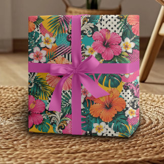 Cadeau Papier d'emballage floral à motif d'Hibiscus tropi