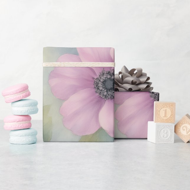 Cadeau Papier d'emballage floral Anémone rose (Baby Shower)
