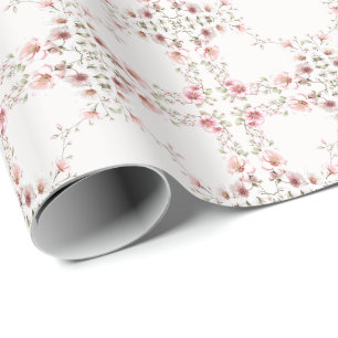 Cadeau Papier d'emballage floral blanc rose élégant