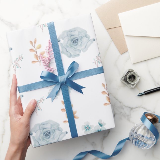 Cadeau Papier d'emballage floral bleu, emballage de fête, (Cadeaux)