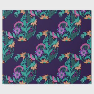 Cadeau Papier d'emballage floral bohème foncé d'art folkl