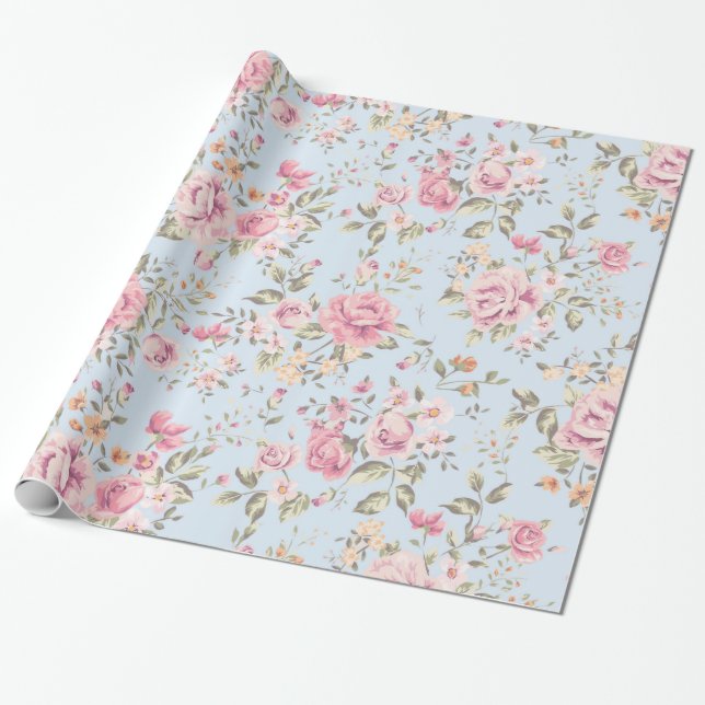 Cadeau Papier d'emballage floral chic minable (Déroulé)