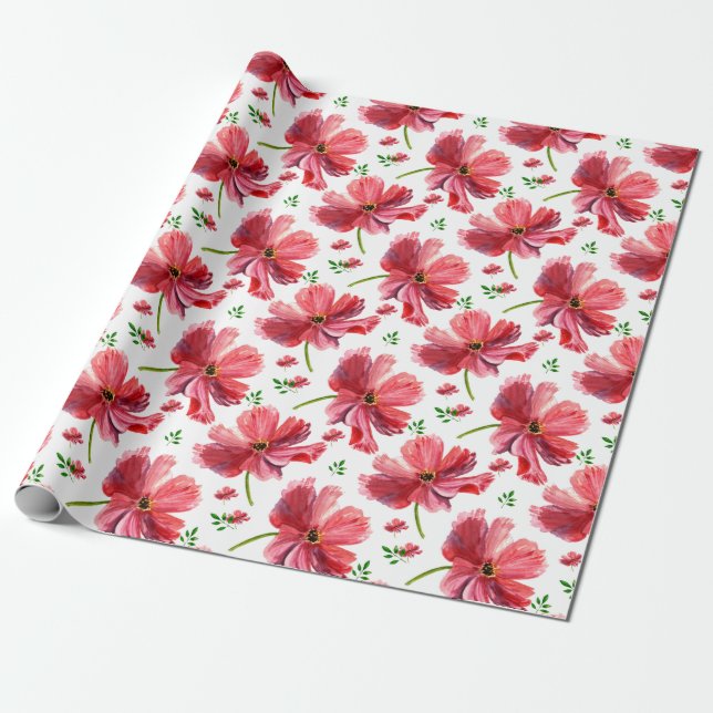 Cadeau Papier d'emballage floral d'aquarelle (Déroulé)
