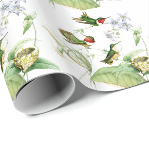 Cadeau Papier d'emballage floral de fleurs d'oiseaux de
