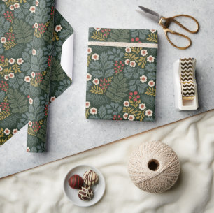 Cadeau Papier d'emballage floral de Noël vintage vert fon