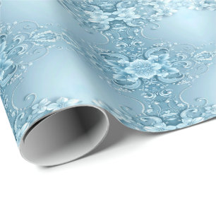 Cadeau Papier d'emballage floral décoratif bleu
