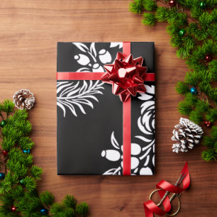 Cadeau Papier d'emballage floral élégant noir et blanc