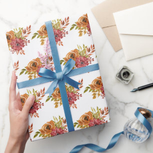 Cadeau Papier d'emballage floral élégant rustique d'autom