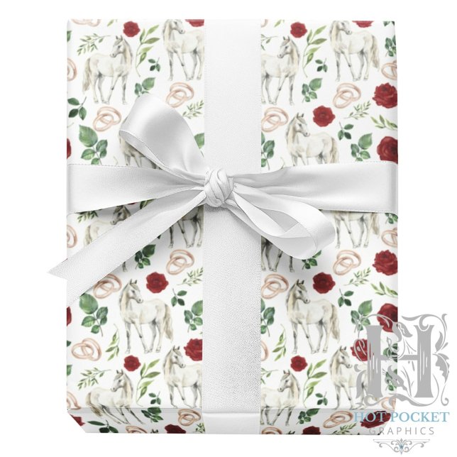 Cadeau Papier d'emballage floral équestre rustique rouge (Créateur téléchargé)
