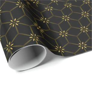 Cadeau Papier d'emballage floral géométrie noire or Daisi