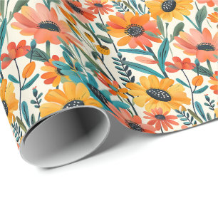 Cadeau Papier d'emballage floral lumineux