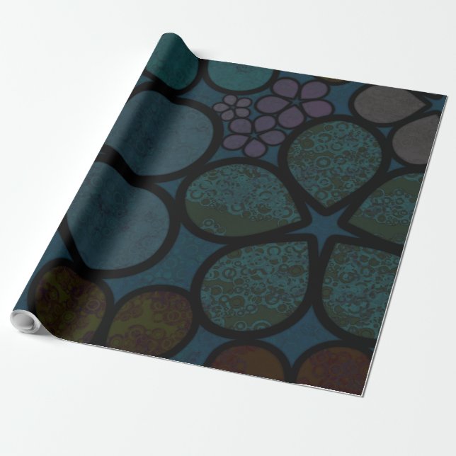 Cadeau Papier d'emballage floral multicolore foncé (Déroulé)