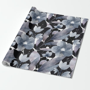 Cadeau Papier d'emballage floral noir gris foncé moderne