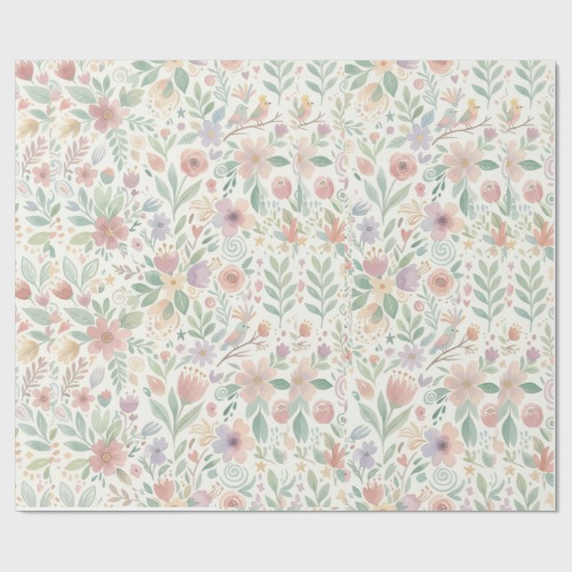 Cadeau Papier d'emballage floral pastel (Plat)