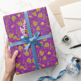 Cadeau Papier d'emballage floral pourpre et or