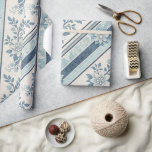 Cadeau Papier d'emballage floral rayé vintage bleu frança<br><div class="desc">Papier d'emballage cadeau élégant à rayures bleues et accents floraux français. Chic et doux. Parfait pour tous vos emballages cadeaux.</div>