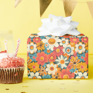 Cadeau Papier d'emballage floral rétro Daisy