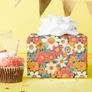 Cadeau Papier d'emballage floral rétro Daisy