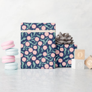 Cadeau Papier d'emballage floral rose bleu marine Botan