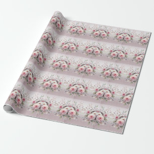 Cadeau Papier d'emballage floral rose et blanc moderne