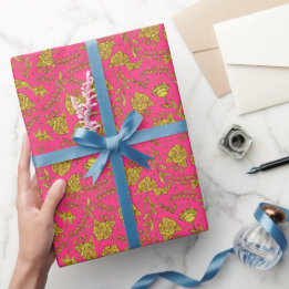 Cadeau Papier d'emballage floral rose et or