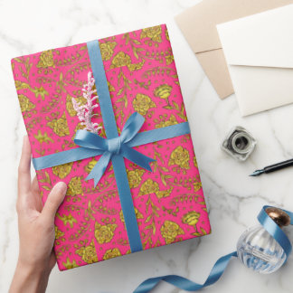 Cadeau Papier d'emballage floral rose et or