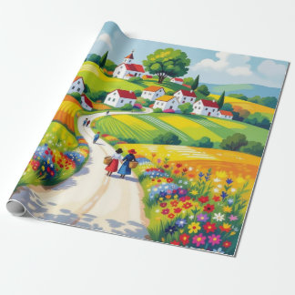 Cadeau Papier d'emballage floral style naïf