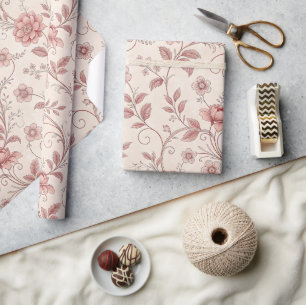 Cadeau Papier d'emballage floral toile française rose pou