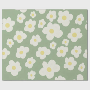 Cadeau Papier d'emballage floral vert et blanc