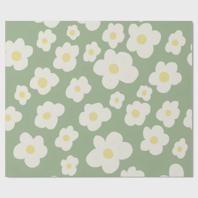 Cadeau Papier d'emballage floral vert et blanc (Plat)