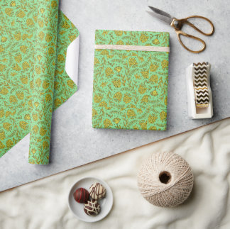 Cadeau Papier d'emballage floral Vert & Or