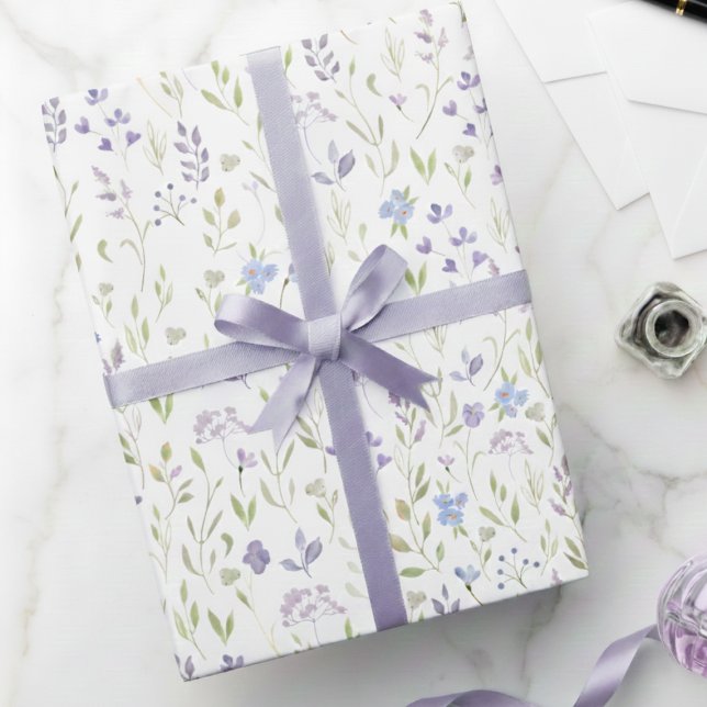 Cadeau Papier d'emballage floral violet (purple blue wildflower floral meadow gift wrap, sweet girly feminine spring summer wrapping paper)
