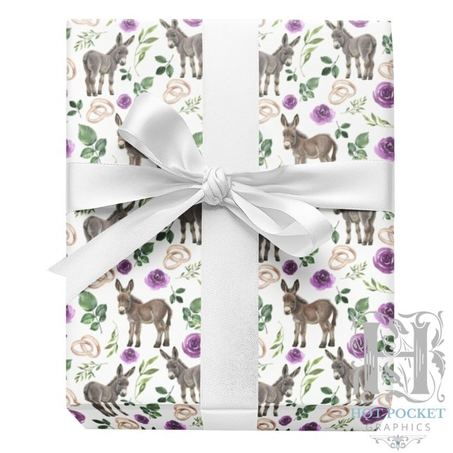 Cadeau Papier d'emballage floral violet Âne rustique (Créateur téléchargé)