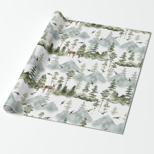 Cadeau Papier d'emballage Forêt toujours verte de cerfs