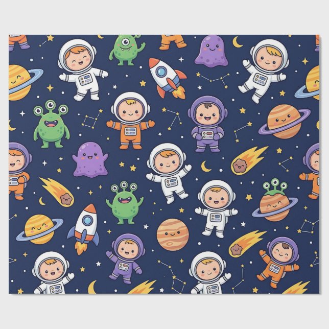Cadeau Papier d'emballage Fusée spatiale – Astronaute mig (Plat)