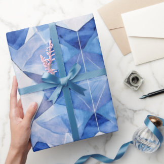Cadeau Papier d'emballage géométrique à cristal bleu mode