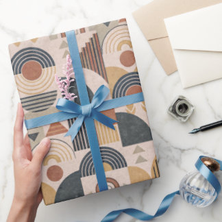 Cadeau Papier d'emballage géométrique Boho rose
