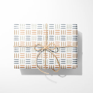 Cadeau Papier d'emballage géométrique lignes bohèmes bleu