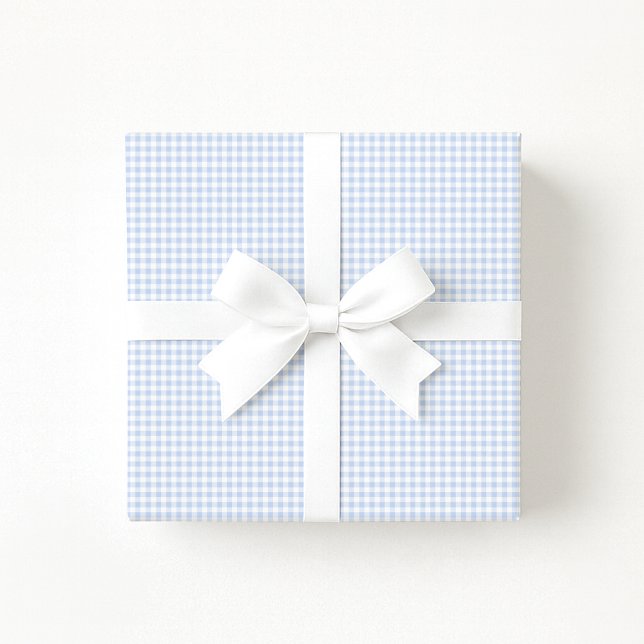Cadeau Papier d'emballage Gingham bleu pastel Prépa (Créateur téléchargé)