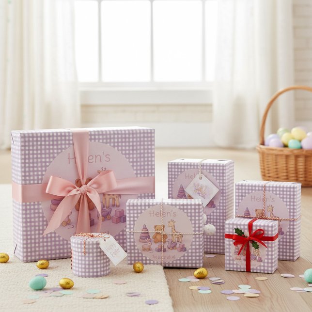 Cadeau Papier d'emballage Gingham Lavande (Créateur téléchargé)