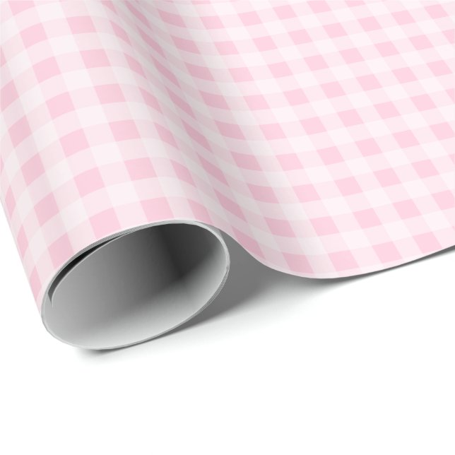 Cadeau Papier d'emballage Gingham Rose Tendre (Coin rond)
